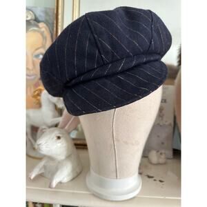 Bermona Boutique Vintage Wool Gray Hat London England newsboy pinstripe blueREAD